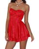 Vestido Tube Top Europeu e Americano 2024 Espinha de Peixe Cogumelo Camadas Múltiplas Saia Franzida Celebridade Festa Mini Vestido para Mulheres