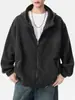 Cárdigan retro estilo americano con forro de polar, nueva colección de invierno, de peso pesado, color liso, grueso, sudadera con capucha versátil para hombre, moderna