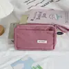Estuche de pana de color liso, bolsa de almacenamiento de papelería de gran capacidad para estudiantes, bolsa de maquillaje multifuncional portátil para mujeres