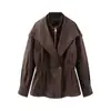 ZA comércio exterior transfronteiriço europeu e americano, roupas femininas, best-seller do AliExpress, jaqueta elegante de camurça com gola alta dupla camada, botão único