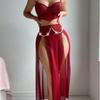 Lencería Sexy de Verano Europea y Americana Transfronteriza Traje Sexy con Abertura Alta en la Cintura Falda de Tirantes Cadena Falda Larga de Gasa Mujer Venta al por Mayor