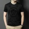 Camiseta Redonda de Seda Helada al por Mayor, Estilo Moderno, Lujo Ligero, Sencilla para Hombre, Verano, Ligera, Corte Ajustado, Moda, Versátil, Manga Corta