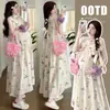 Celebridad de Internet Elegante Vestido Floral Delgado de Longitud Media Holgado para Cubrir la Barriga de Embarazo Nuevo Vestido de Maternidad Verano 2025 vestido