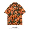 Camisa Floral Retro de Manga Corta con Cuello Cubano para Hombres y Mujeres Holgada Estilo Hawaiano Vacaciones Playa Atractiva Versátil Camisa de Manga Corta