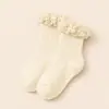 Meias de Renda de Ponto Duplo Cor Sólida 2026 Estilo Coreano Novas Meias para Meninas Algodão Penteado Meias Princesa Meias de Cano Médio para Crianças Atacado