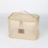 Bolsa de maquillaje de malla de nailon transparente nueva más vendida para mujer, bolsa de almacenamiento de cosméticos de viaje, bolsa de aseo portátil de gran capacidad
