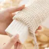 Malla espumadora para jabón de ramio natural transfronteriza, bolsa de jabón de algodón y lino con cordón colgante, red espumadora, almacenamiento de cabezal de jabón al por mayor