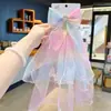 Véu de Princesa Elsa Infantil, Adorno de Cabeça Super Fada para Meninas, Presilha de Cabelo de Gaze Flutuante com Laço, Acessórios de Cabelo Doces com Lantejoulas para Menininhas