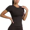 Verão Fino Básico Esportivo Manga Curta Feminino Corrida Fitness Yoga Top Respirável Treinamento Camiseta Ajustada e com Efeito Emagrecedor
