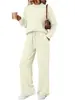 Conjunto de top e calça de perna larga com cordão e bolsos, para outono e inverno, de gola redonda e manga longa, best-seller transfronteiriço, roupa casual solta