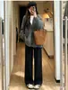 Pantalones Anchos Suaves y con Caída para Mujer, Nuevo Estilo Otoño, Cintura Alta, Holgados, Pantalones de Terciopelo Arroz Pegajoso, Estilo Perezoso, Para Personas Bajitas, Pierna Recta