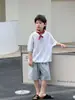 Camisa de Tricô de Seda Gelada para Meninos Little Shop de Algodão Verão Manga Curta Infantil 2026 Novo Estilo Coreano Simples Tendência Cor Sólida Respirável Roupa Infantil