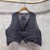 Chaleco sin mangas de ramio con cuello redondo y lavado sucio de estilo artístico de primavera y verano de 2025 con diseño de hebilla para mujer