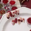 Lentejuela Brillo Joyería Roja para Uñas Estilo Popular de Celebridad de Internet Rojo Sangre de Paloma Año Nuevo Decoración de Uñas Redonda Plana Diamante