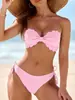 Bikini Strapless con Borde Ondulado para Mujer 2024 Traje de Baño de Dos Piezas Strapless con Espalda de Encaje y Cierre de Tiras Traje de Baño para Playa
