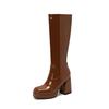 22 Comercio exterior nuevo cabeza cuadrada cremallera lateral plataforma impermeable tacón grueso súper alto tubo largo pero rodilla botas de mujer talla 43 transfronterizo