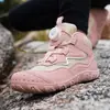 Zapatos de senderismo para niñas, otoño e invierno, nuevos, transpirables, antideslizantes, resistentes al desgaste, con botón giratorio, zapatillas de senderismo de caña alta para exteriores para niños