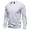 Nueva camiseta de manga larga para hombre, venta al por mayor transfronteriza de otoño e invierno, algodón peinado, elástica, color liso, cuello redondo, talla grande, corte ajustado