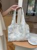 Bolsa de Lona com Borboleta de Renda para Mulheres 2026 Nova Tendência Estilo Coreano Bolsa Tote Literária Bolsa Grande Capacidade para Estudantes para Aula