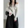 Lu Xi Estilo Coreano Top de Punto de una Sola Hombro con Solapa Base para Mujer 26 Otoño Nueva Lana Adelgazante Suéter Versátil ss1049