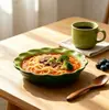 Cerámica Verde Retro Vajilla Cuenco Pétalo Plato Largo Mantequillera Tetera Taza Vajilla Doméstica de Hotel Venta al por Mayor Transfronteriza