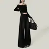 Jeans anchos negros y grises para mujer, nueva colección verano y otoño 2026, corte holgado, tiro alto, casual, estilo retro, con una silueta fluida de pierna recta