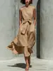 2026 Nuevo Vestido sin Mangas Transfronterizo Más Vendido en Amazon con Cuello Redondo, Cintura de Corbata, Dobladillo Irregular y Falda Larga