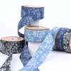 Banda de tela de mezclilla con estampado de hojas de ramo, cinta de correaje, lazo hecho a mano para DIY, accesorio para la cabeza, diadema, corbata de lazo, sombrero de paja, embalaje de flores