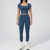 Conjunto Esportivo de Yoga Feminino Escovado, Emagrecedor, Revela Cintura, Justo ao Corpo, Alta Elasticidade, Levanta Bumbum, Secagem Rápida, Roupa de Fitness Yoga 2036