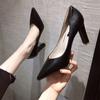 Elegantes tacones altos negros 2023 primavera nuevos para mujer tacón grueso profesional versátil celebridad de internet sexy zapatos de una sola capa de punta para mujer