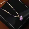 Collar con Colgante de Calabaza Morada Esmaltada y Cuentas para Mujer, Cadena Larga de Perlas para Suéter, Cadena para el Cuello de Tendencia Nacional Nuevo Estilo Chino