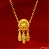 Colgante de cuentas giratorias con patrón hueco, atrapasueños europeo y americano, colgante de red de sueños, collar chapado en hoja de oro, venta al por mayor