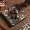 Cerámica de estilo japonés para mesa, gres comercial, plato creativo casa jujiu, plato cuadrado negro para el hogar, Amazon transfronterizo