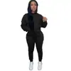 Ropa europea y americana para mujer, conjunto de dos piezas con sudadera con capucha forrada de polar y pantalones para mujer de cadera ancha, sudadera deportiva casual