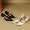 Elegantes Zapatos Individuales de Otoño de Estilo Francés sin Cordones con Punta Cerrada para Mujer 2025 Nuevos Tacones Altos de Punta Estilo Chino
