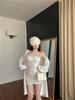 Falda Bodycon de Retazos Estilo Puro y Sexy Transfronteriza al por Mayor Vestido Blanco Delgado sin Tirantes con Cuello de Piel para Mujer