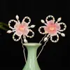Flores de esmalte doce antigo primavera e verão iniciais acessórios de cabelo Hanfu enfeite de pérolas artificiais pequeno grampo de cabelo rosa traje antigo cabelo