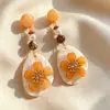 Pendientes de diseño retro únicos de nicho vintage medieval, pendientes de esmalte naranja, pendientes de pasador de plata 925 para mujer