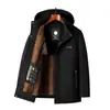 Nueva chaqueta de algodón de invierno para papás de mediana edad, con forro de polar, engrosada para abrigar, capucha desmontable, abrigo grueso de algodón casual para hombres