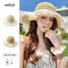 Sombrero de Paja con Encaje para Mujer de Ala Ancha Transpirable de Verano Sombrero de Sol para la Playa Cubre Cara Completa Parasol Sombrero Protector Solar Moderno