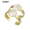 MPB083 Nuevo Moda de Exportación Redondo Blanco Concha Latón Pulsera Ajustable para Hombres y Mujeres Accesorios Diarios
