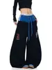 Pantalones de Chándal Retro Americano Doble Cintura Bordado de Letras Dobladillo Curvo Unisex Verano Nuevo Baile de Jazz Sueltos Pierna Ancha