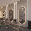Espelho de Cabeleireiro para Uso em Salão, Espelho de Barbeiro de Chão com Luzes LED, Espelho Inteligente de Parede Iluminado de Lado Único
