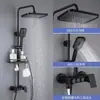 Grifo Negro de Cobre para Ducha, Artefacto de Baño, Calentador de Baño, Boquilla, Cabezal de Ducha a Presión para Baño, Juego Completo