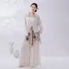 Conjunto de atuendo de té Zen estilo chino para mujer, tacto de algodón y lino, cárdigan holgado, delantal estampado, atuendo de baile, conjunto de tres piezas para uso diario
