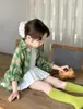 2025 Nuevo Otoño Estilo Coreano Ropa Infantil Niñas Dulces Camisas de Manga Larga a Cuadros Cepillados Pantalones Culotte Plisados de Moda