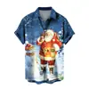 Serie Navideña Europea y Americana Transfronteriza Camisas Nuevas de Manga Corta para Hombre Estampado Digital 3D Moda Casual Tops