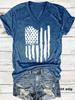 Camiseta Feminina com Estampa de Bandeira, Decote V, Moda Europeia e Americana, Em Estoque na Amazon, Manga Curta Solta, Comércio Exterior