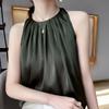 Camisola de satén de verano para mujer, cuello holgado, seda morera, base de punto, camiseta sin mangas