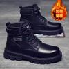 Sapatos Masculinos de Inverno com Forro de Lã Botas Cano Alto Estilo Martin Coreano Versátil Acolchoados Quentes com Algodão Sapatos de Solado Grosso Casuais Botas Curtas Botas de Couro